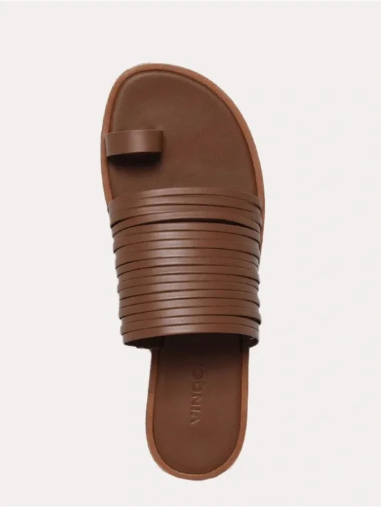 Vince Women's Penrose Toe Ring Slide Sandals Shoes Brown Leather Sz 8 - Picture 2 of 9